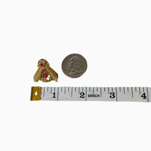 Vintage Earrings Red Rhinestones Gold Tone Intricate Detail Texture Pierced Post - Picture 8 of 8